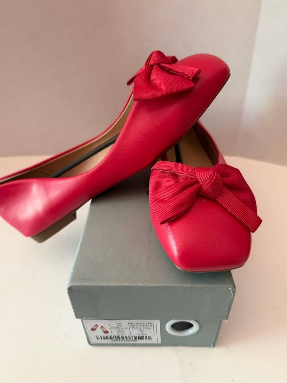 C Paravano Red Bowknot Square-Toe  Ballet Flats New Women’s 9.5